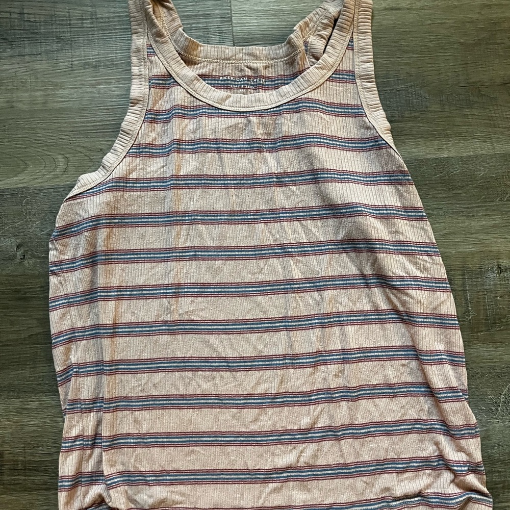 American Eagle Outfitters White and Blue Sleeveless Tank Top